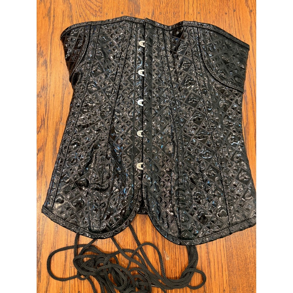 Bedroom Stories Black Patent Heart Corset Bustier Small Goth Lace Up